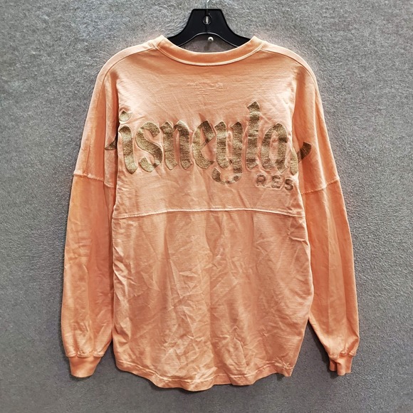 Disney Parks Women Top XS Orange Shirt Jersey Spirit Disneyland Resort Glitter - Picture 5 of 8